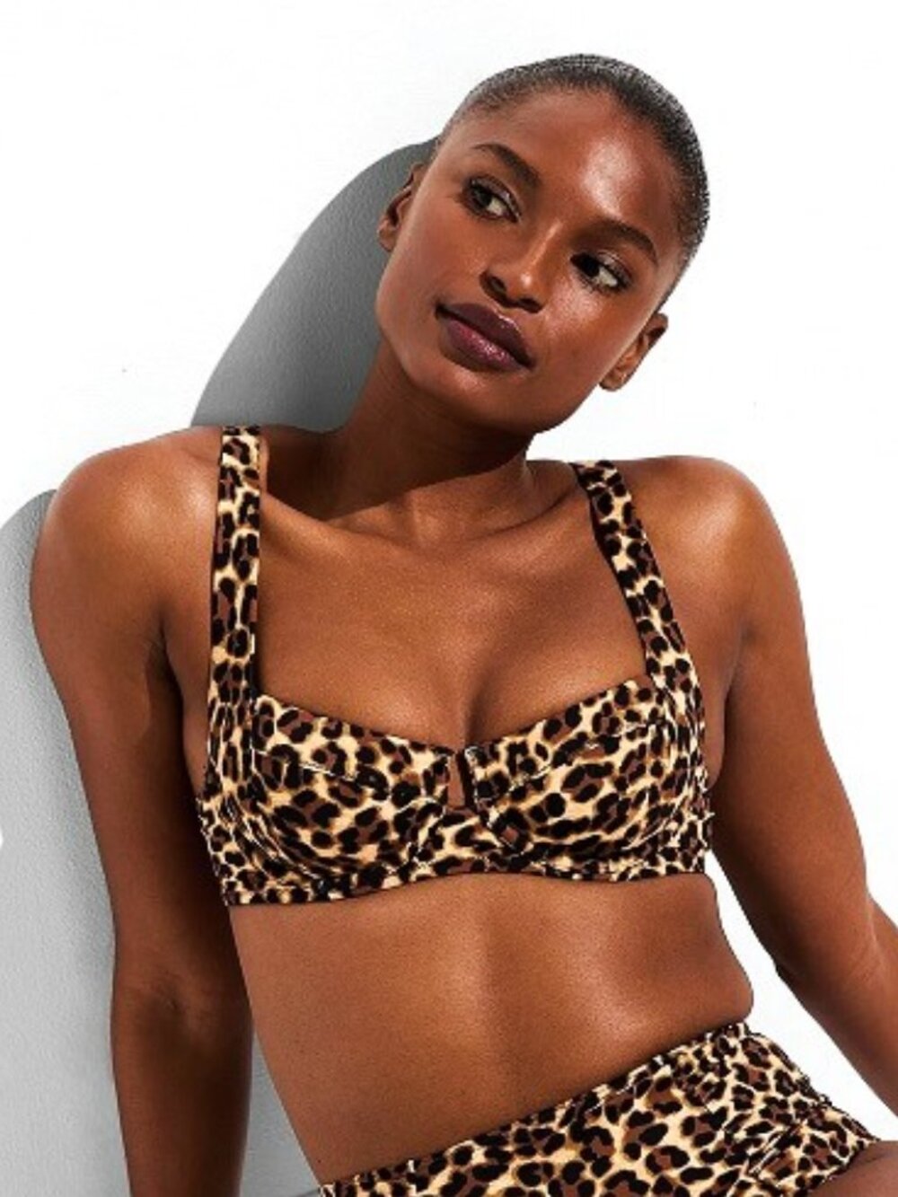38C VICTORIA SECRET Swim Lace-Up Back Strappy Bikini Top Leopard True Cat